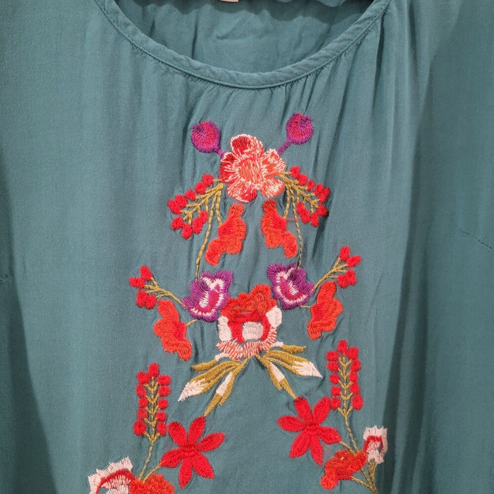 Jodifl Womens Mini Shirt Dress Size Small Embroidered Floral Boho Fairy Hippie - Picture 3 of 10